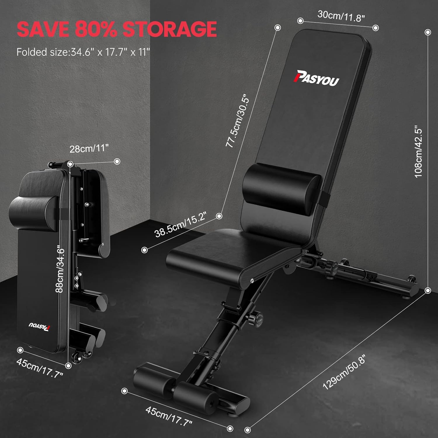 Best Foldable Workout Bench Weight Bench PASYOU Adjustable Full