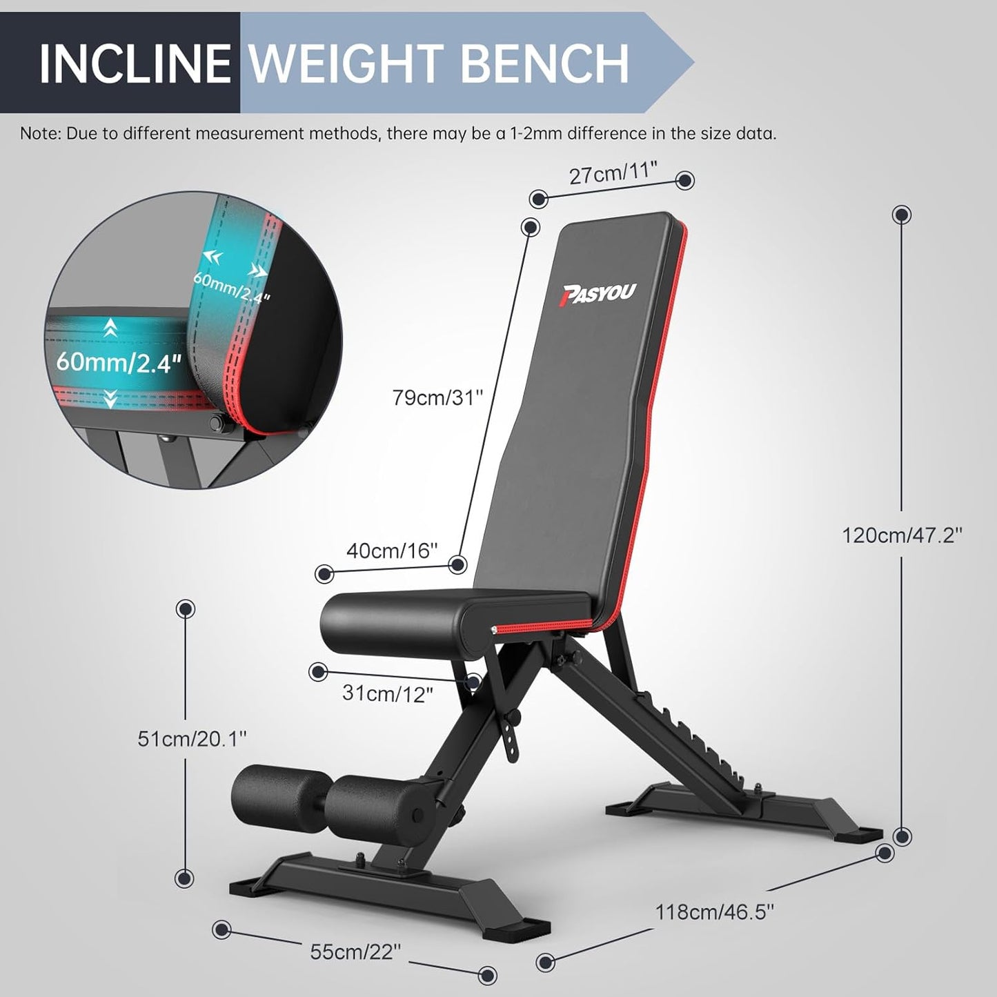 PASYOU PA300 Adjustable Weight Bench Full Body Workout Multi-Purpose Foldable Incline Decline Exercise Workout Bench for Home Gym