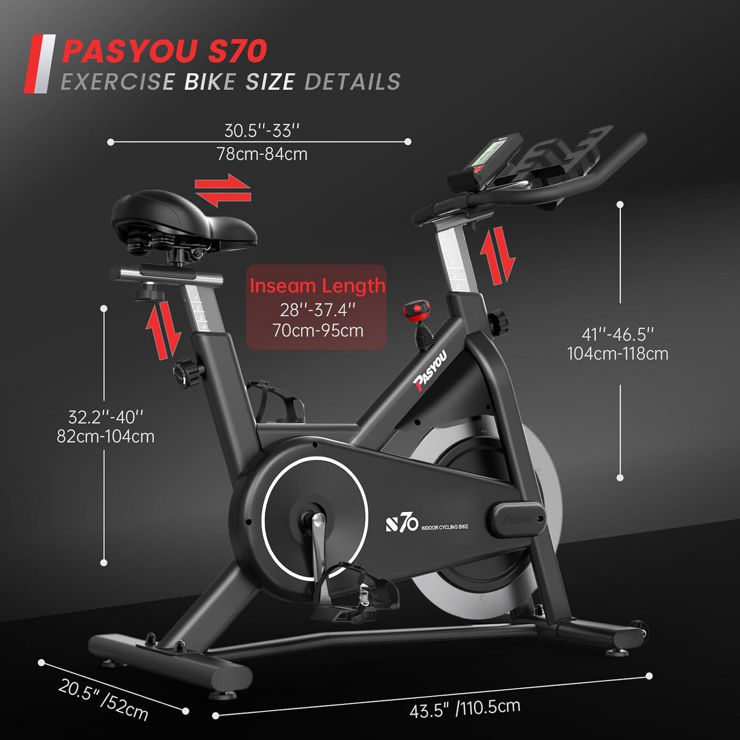 PASYOU S70 Exercise Bike Stationary Bike Indoor Cycling Bike Ultra-Silent Stationary Bikes for Home Magnetic Exercise Bikes for Home Indoor Bike with LCD Monitor iPad Holder Cycle Bikes for Exercise