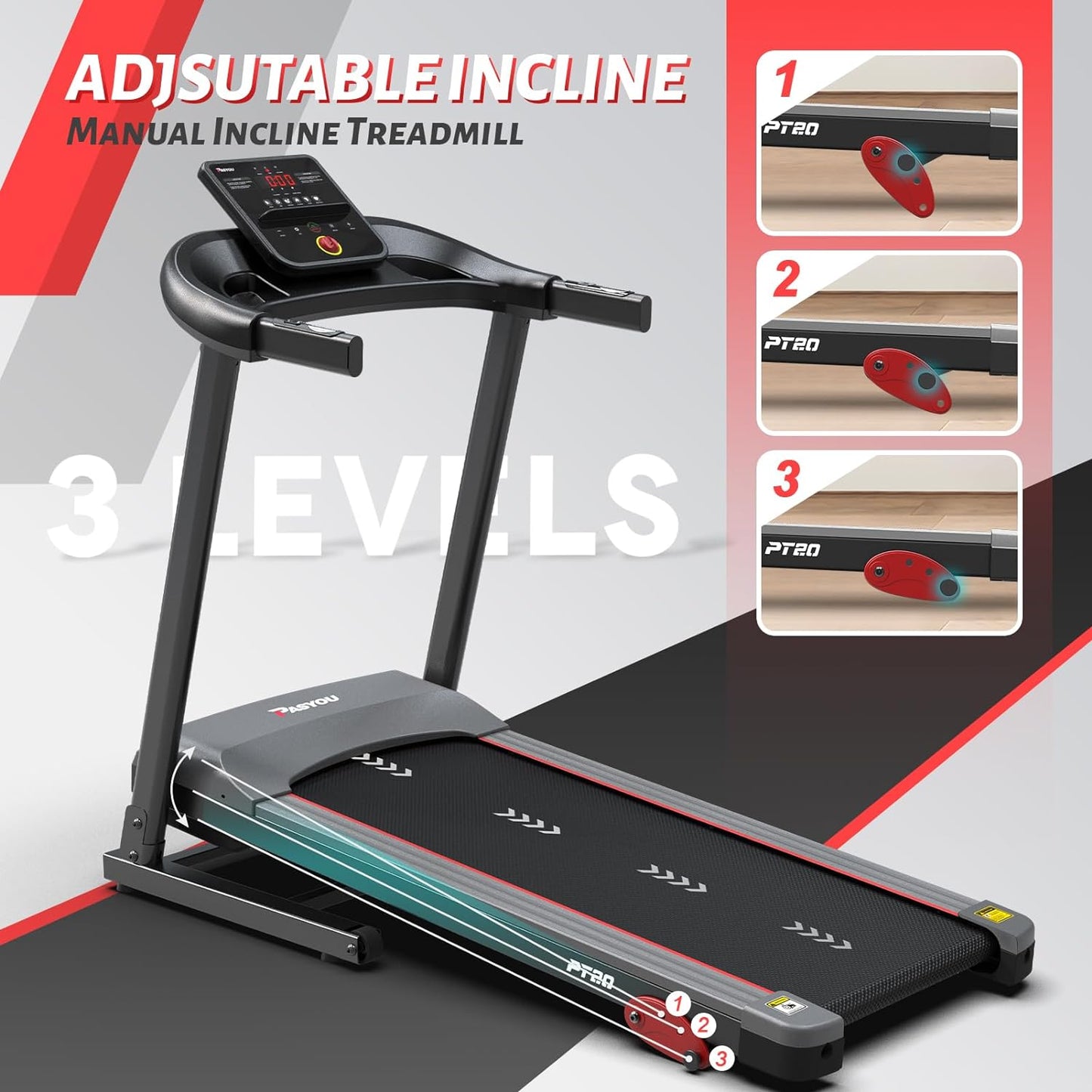 PASYOU PT20G Foldable Treadmill for Home - with Bluetooth Connectivity,Compact Treadmill with 15 Pre Programs Heart Rate Monitor Plus 44 Days Free Kinomap Membership