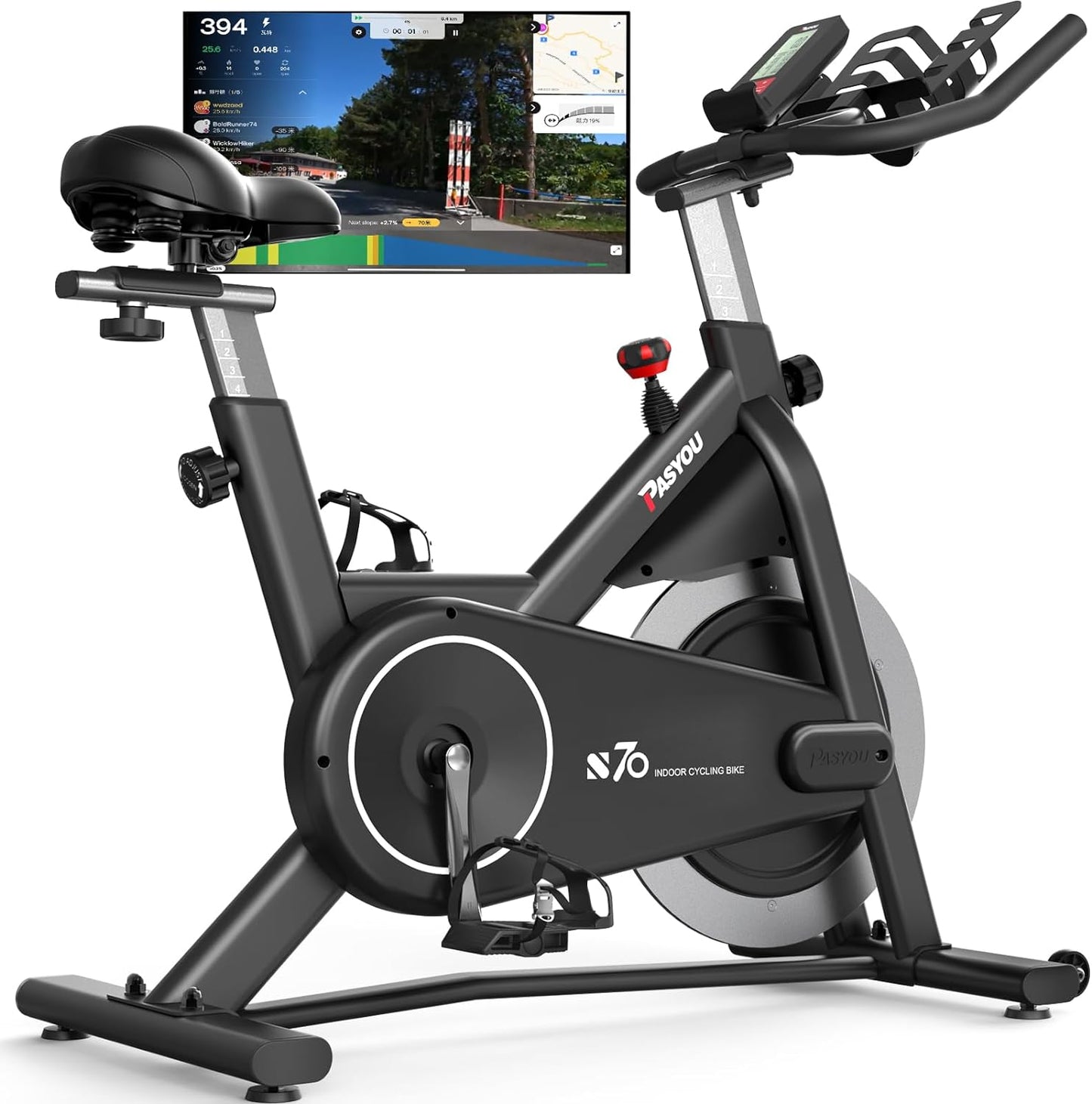 PASYOU S70 Exercise Bike Stationary Bike Indoor Cycling Bike Ultra-Silent Stationary Bikes for Home Magnetic Exercise Bikes for Home Indoor Bike with LCD Monitor iPad Holder Cycle Bikes for Exercise