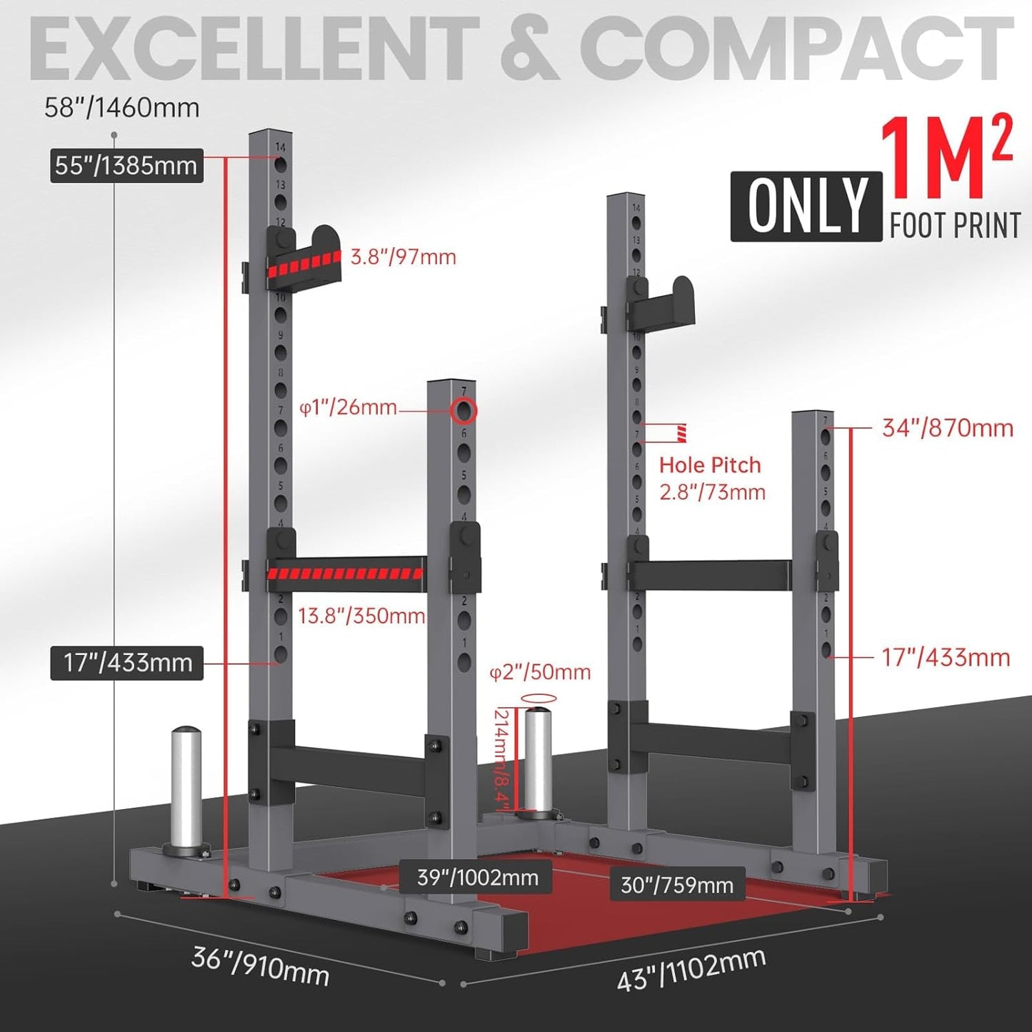 PASYOU SR30 Squat Rack for Home Gym with Max Load 1800 lbs for Bumpers and 600 lbs for J Hooks