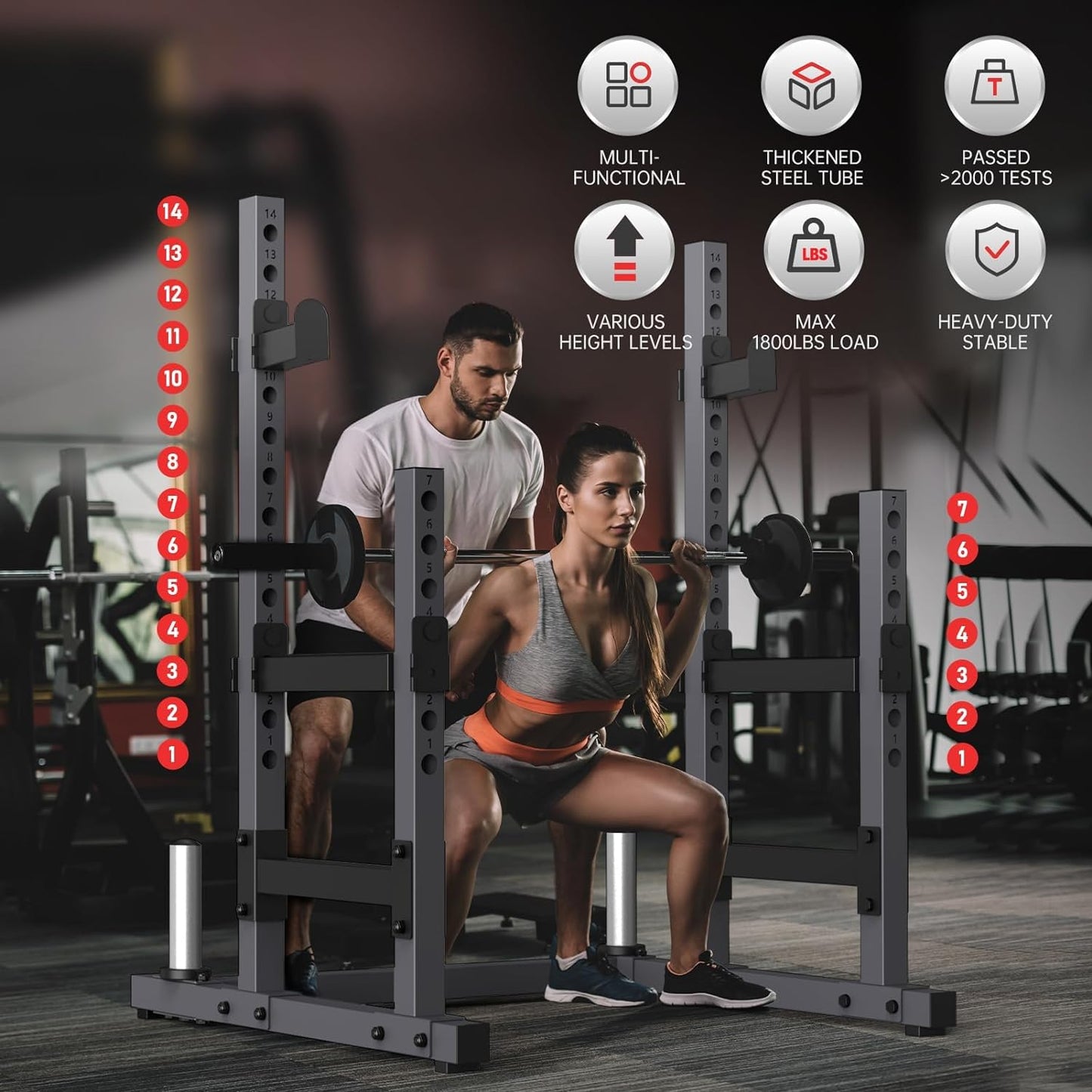 PASYOU SR30 Squat Rack for Home Gym with Max Load 1800 lbs for Bumpers and 600 lbs for J Hooks