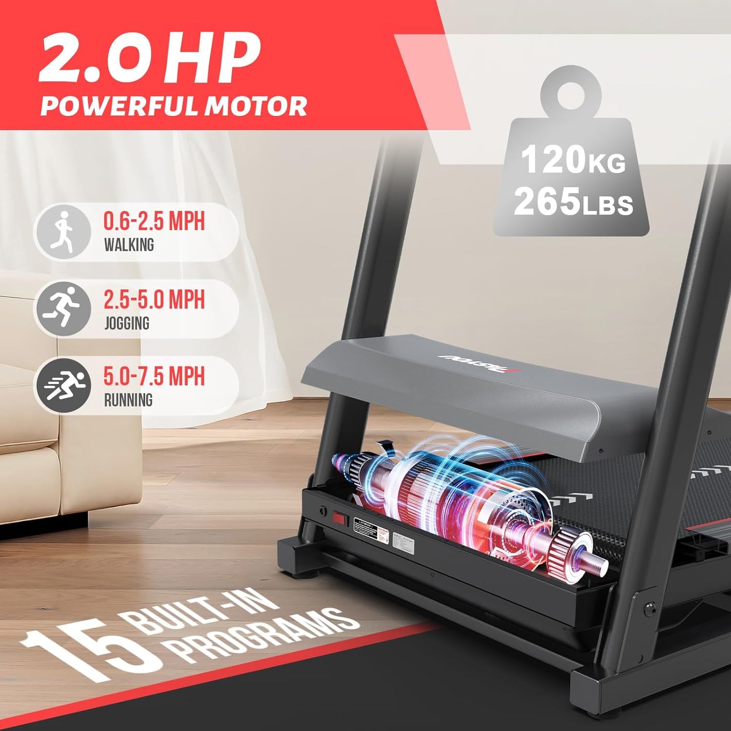 PASYOU PT20G Foldable Treadmill for Home - with Bluetooth Connectivity,Compact Treadmill with 15 Pre Programs Heart Rate Monitor Plus 44 Days Free Kinomap Membership