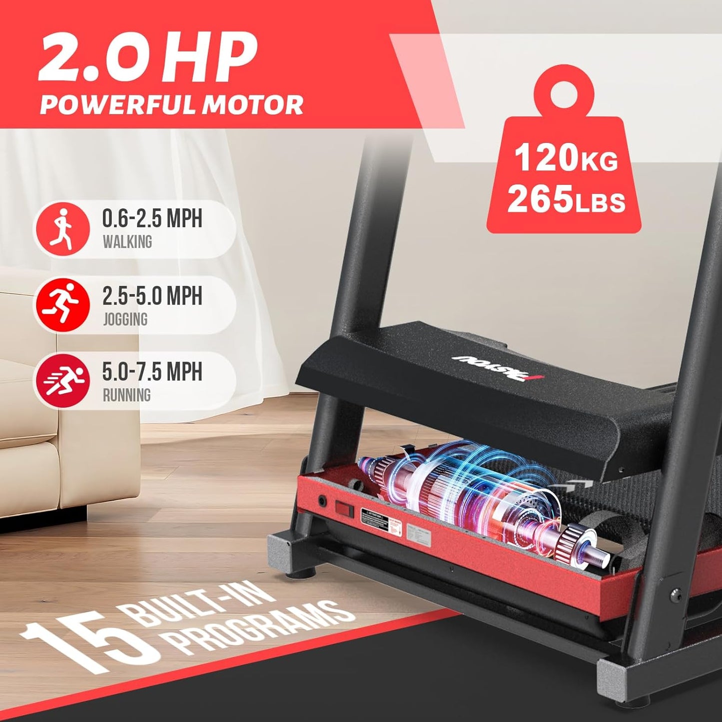 PASYOU PT20G Foldable Treadmill for Home - with Bluetooth Connectivity,Compact Treadmill with 15 Pre Programs Heart Rate Monitor Plus 44 Days Free Kinomap Membership