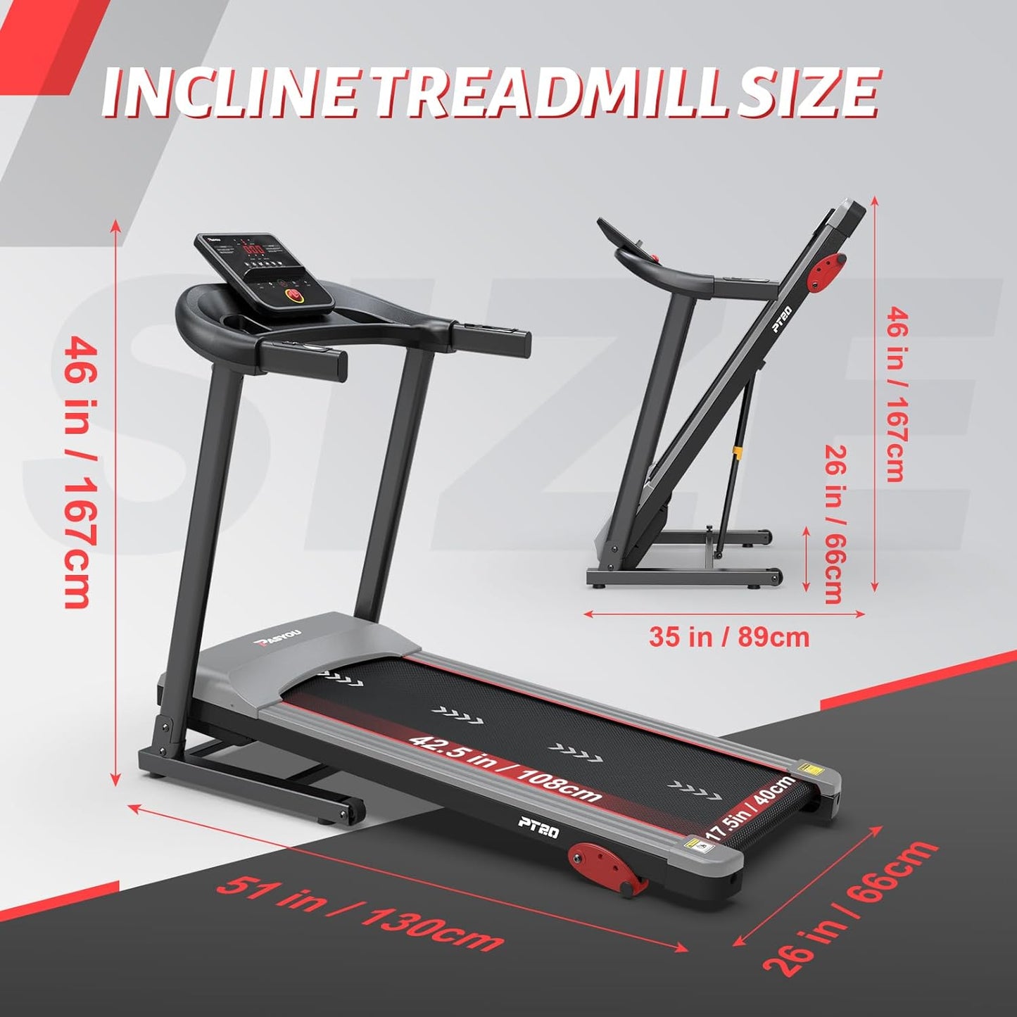 PASYOU PT20G Foldable Treadmill for Home - with Bluetooth Connectivity,Compact Treadmill with 15 Pre Programs Heart Rate Monitor Plus 44 Days Free Kinomap Membership