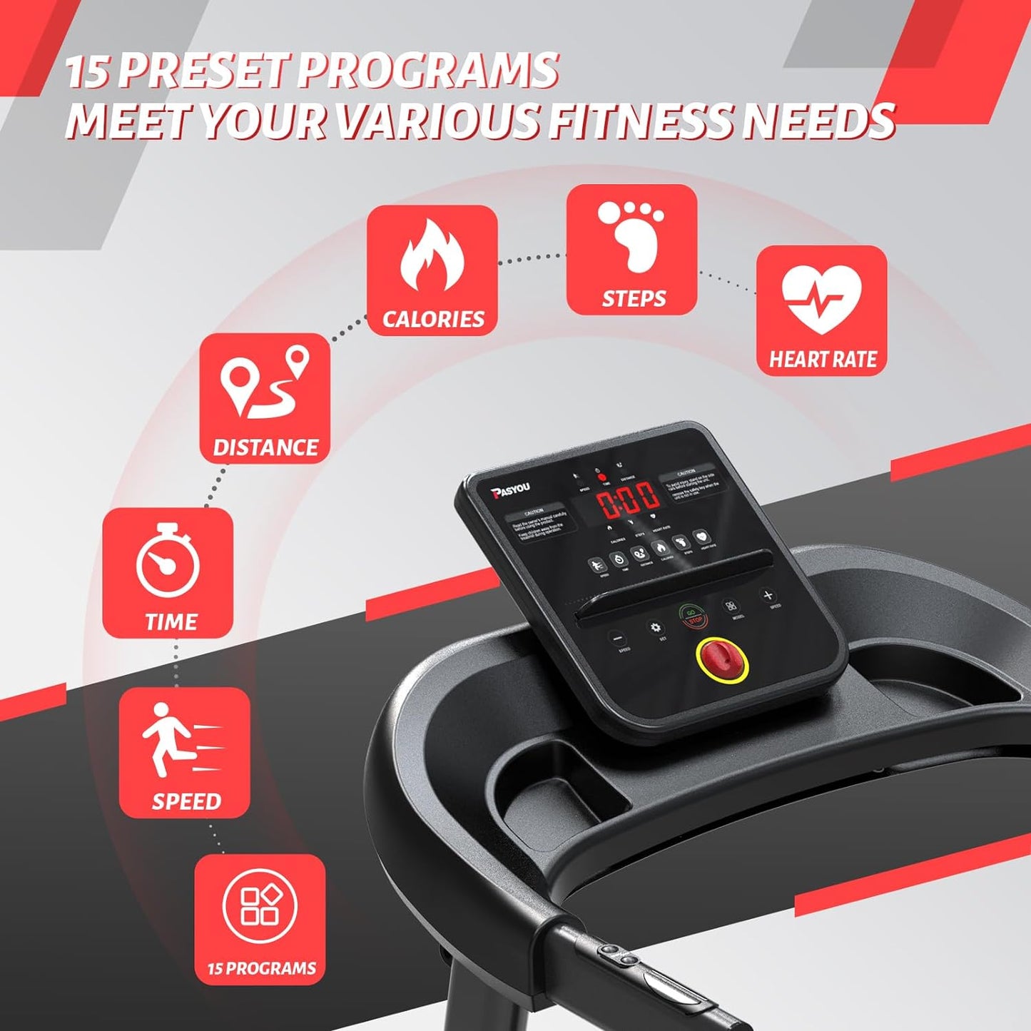 PASYOU PT20G Foldable Treadmill for Home - with Bluetooth Connectivity,Compact Treadmill with 15 Pre Programs Heart Rate Monitor Plus 44 Days Free Kinomap Membership