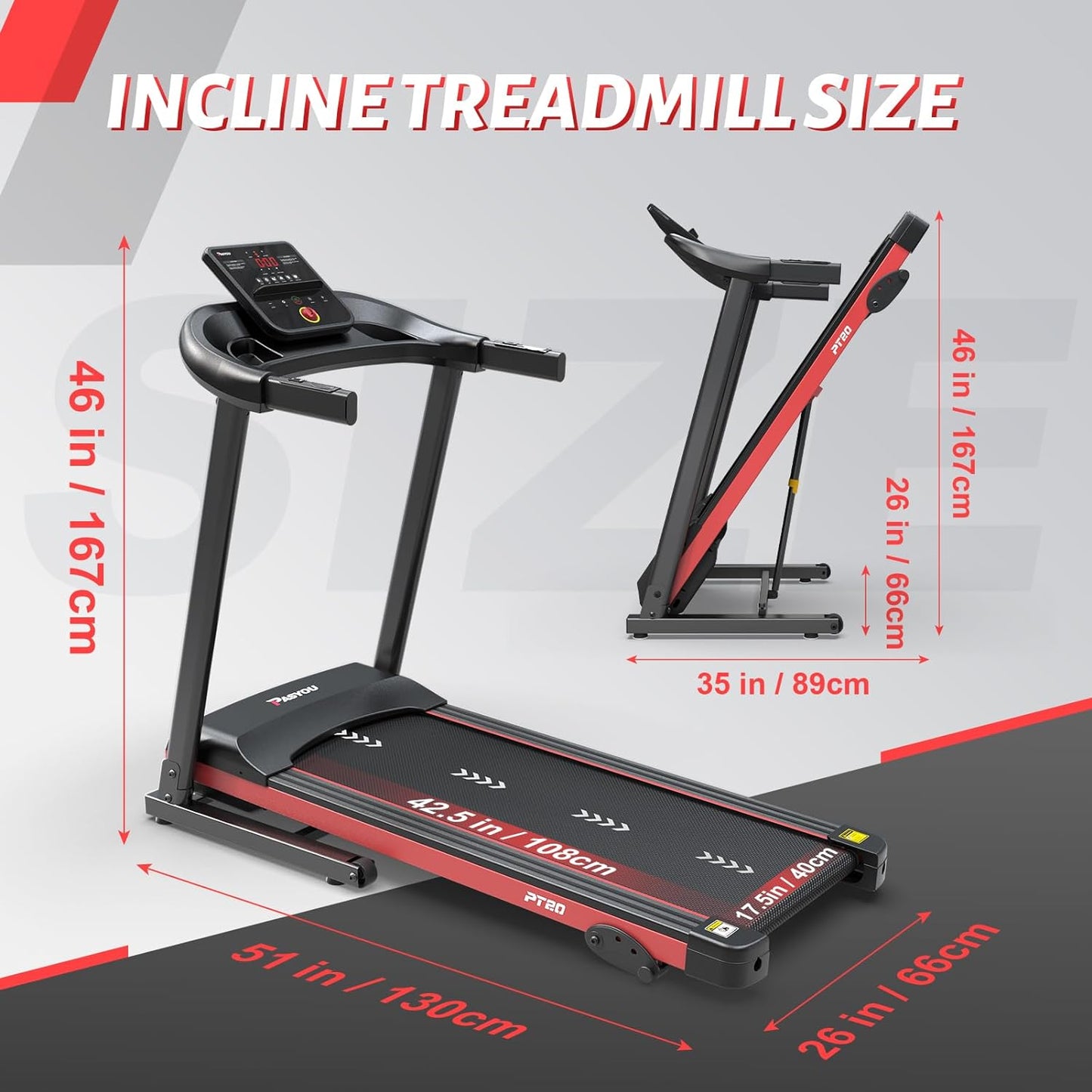 PASYOU PT20G Foldable Treadmill for Home - with Bluetooth Connectivity,Compact Treadmill with 15 Pre Programs Heart Rate Monitor Plus 44 Days Free Kinomap Membership