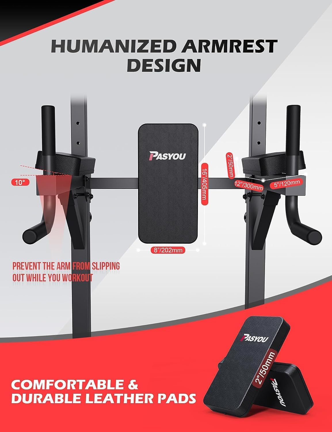 PASYOU Power Tower Pull Up Bar Stand 9 Levels Adjust Workout Dip Station for Home Gym Strength Training Equipment