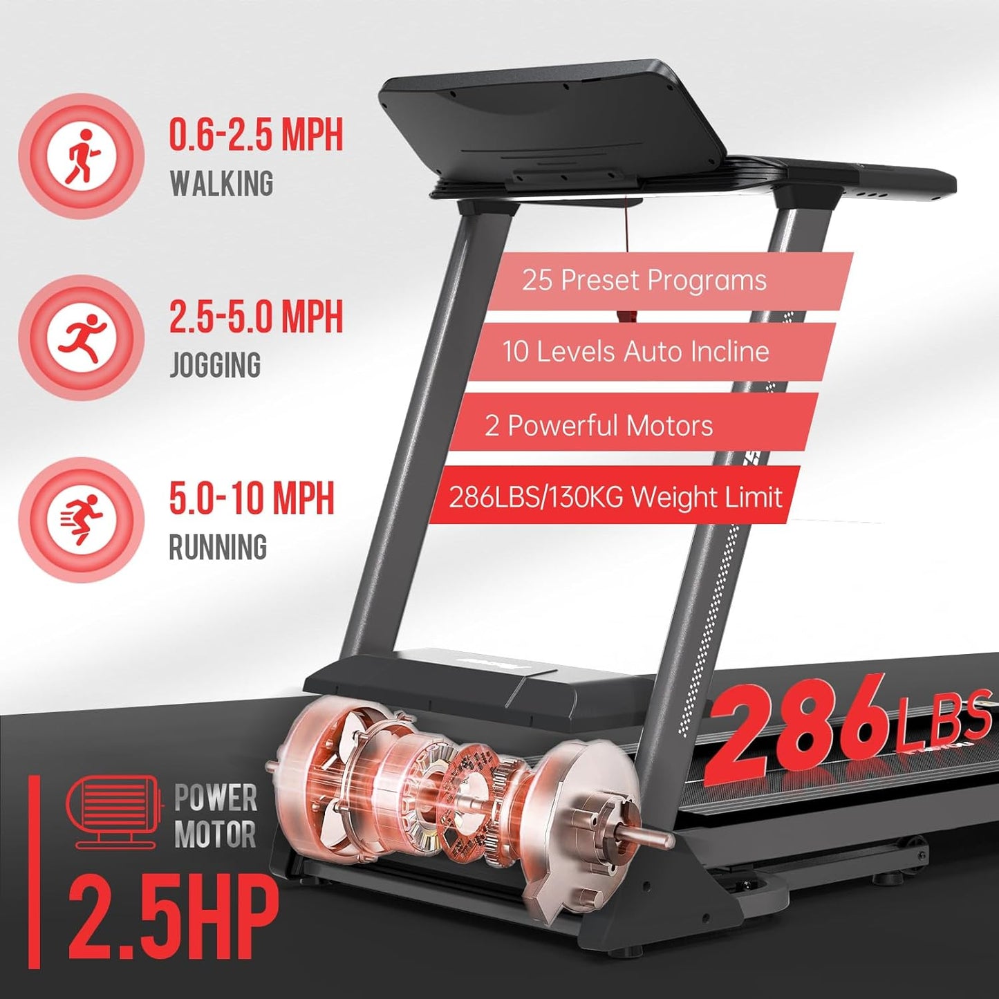 PASYOU PT50 Treadmill with Incline - Foldable Treadmills for Home with 25 Preset Programs, Heart Rate Monitor, with Bluetooth Connectivity Plus 44 Days Free Kinomap Membership