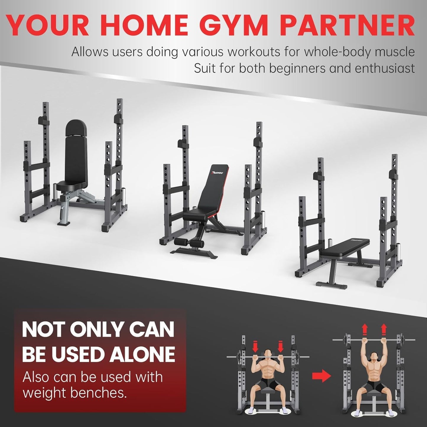 PASYOU SR30 Squat Rack for Home Gym with Max Load 1800 lbs for Bumpers and 600 lbs for J Hooks