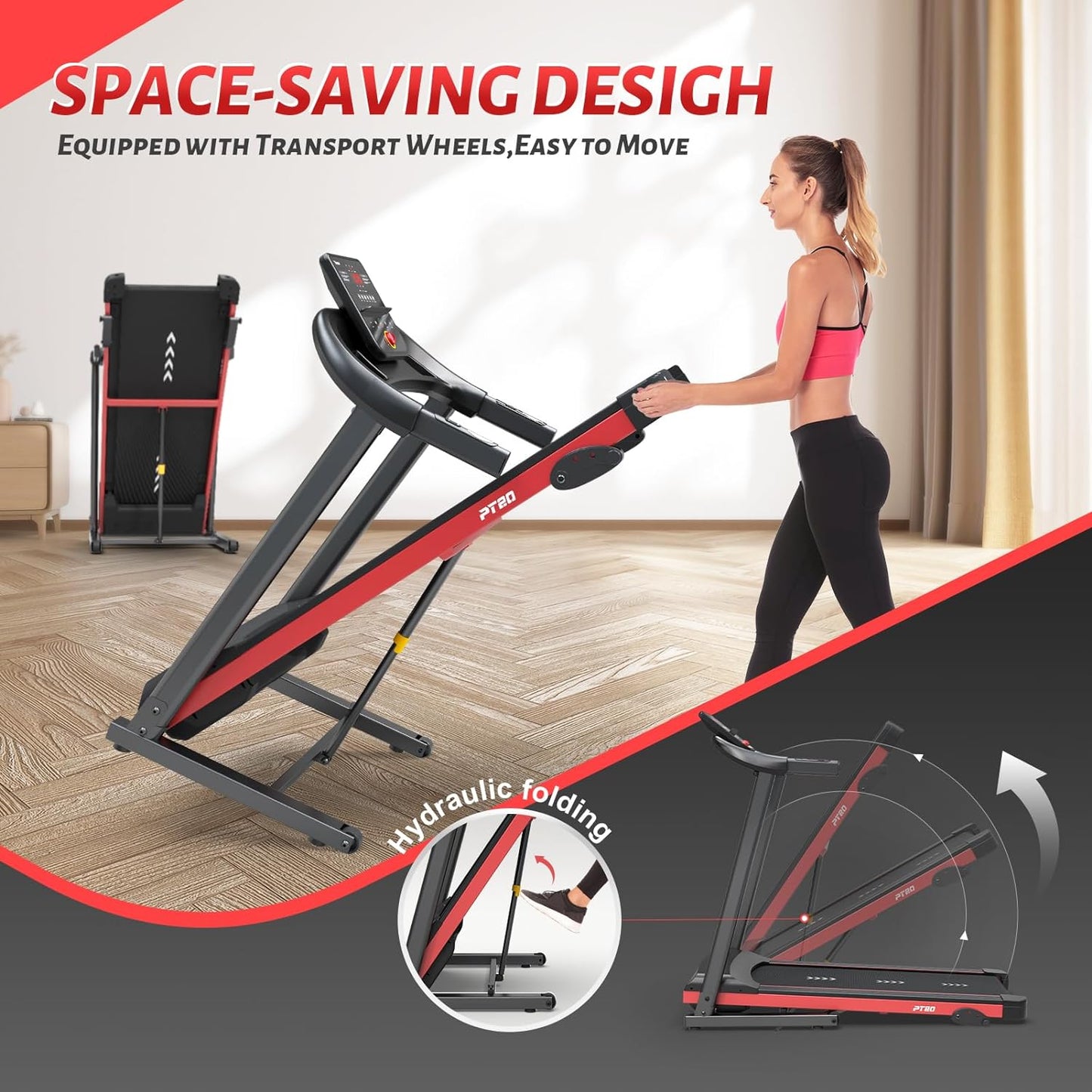 PASYOU PT20G Foldable Treadmill for Home - with Bluetooth Connectivity,Compact Treadmill with 15 Pre Programs Heart Rate Monitor Plus 44 Days Free Kinomap Membership