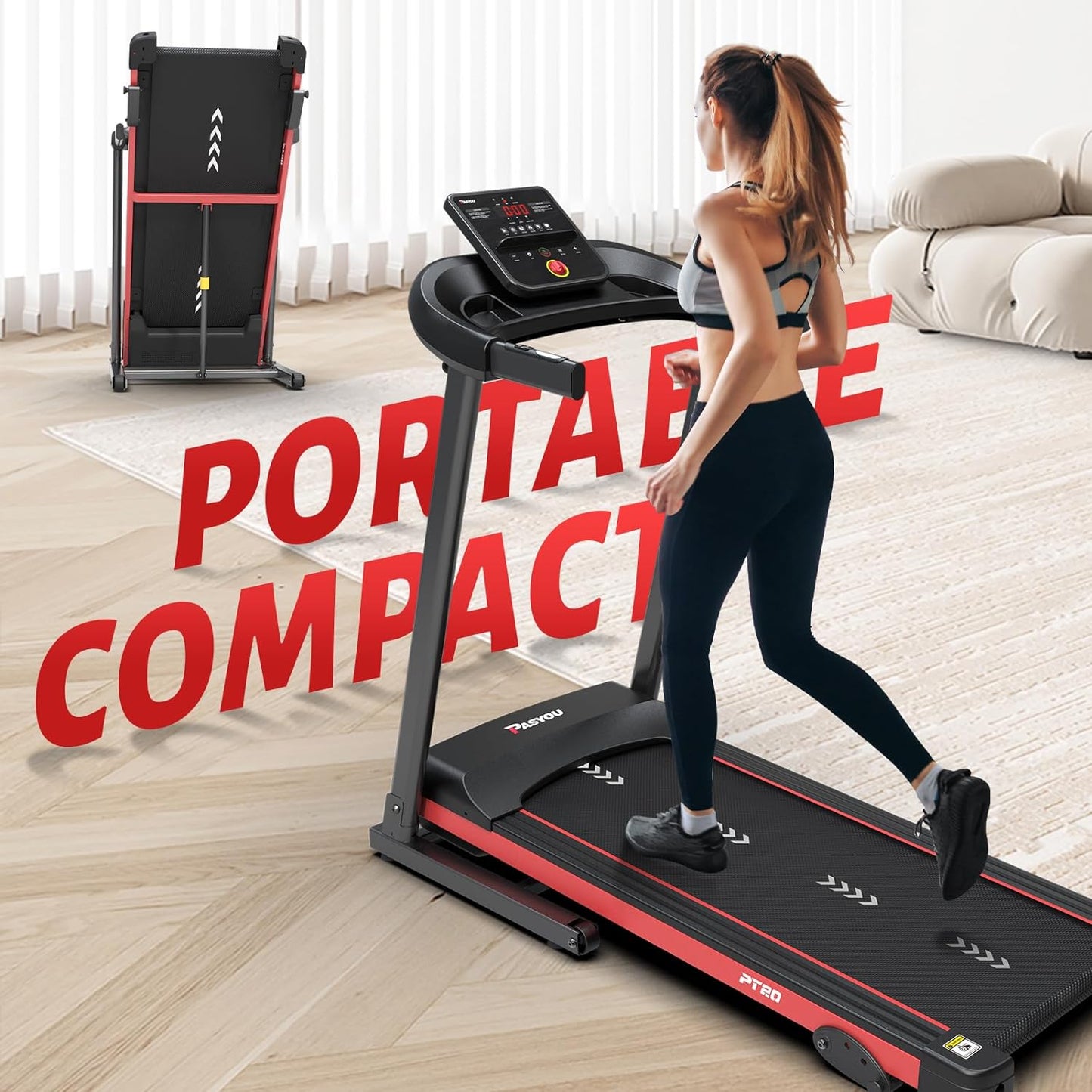 PASYOU PT20G Foldable Treadmill for Home - with Bluetooth Connectivity,Compact Treadmill with 15 Pre Programs Heart Rate Monitor Plus 44 Days Free Kinomap Membership