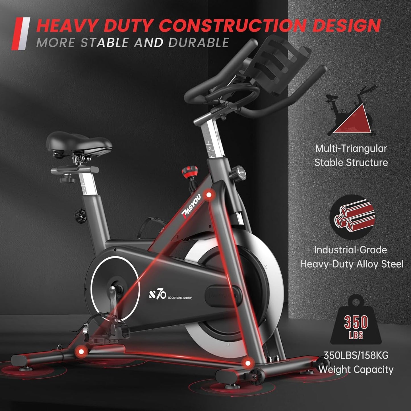 PASYOU S70 Exercise Bike Stationary Bike Indoor Cycling Bike Ultra-Silent Stationary Bikes for Home Magnetic Exercise Bikes for Home Indoor Bike with LCD Monitor iPad Holder Cycle Bikes for Exercise