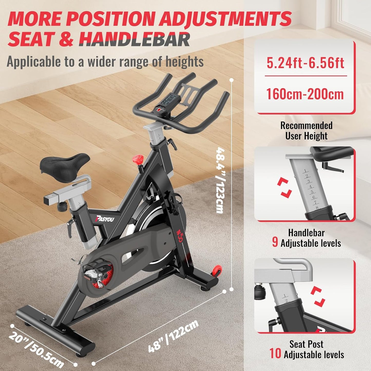 PASYOU S70 Exercise Bike Stationary Bike Indoor Cycling Bike Ultra-Silent Stationary Bikes for Home Magnetic Exercise Bikes for Home Indoor Bike with LCD Monitor iPad Holder Cycle Bikes for Exercise